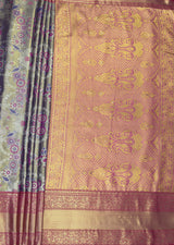 MIMOSA Violet Kanjivaram Art Silk Saree — pallu and zari work detail