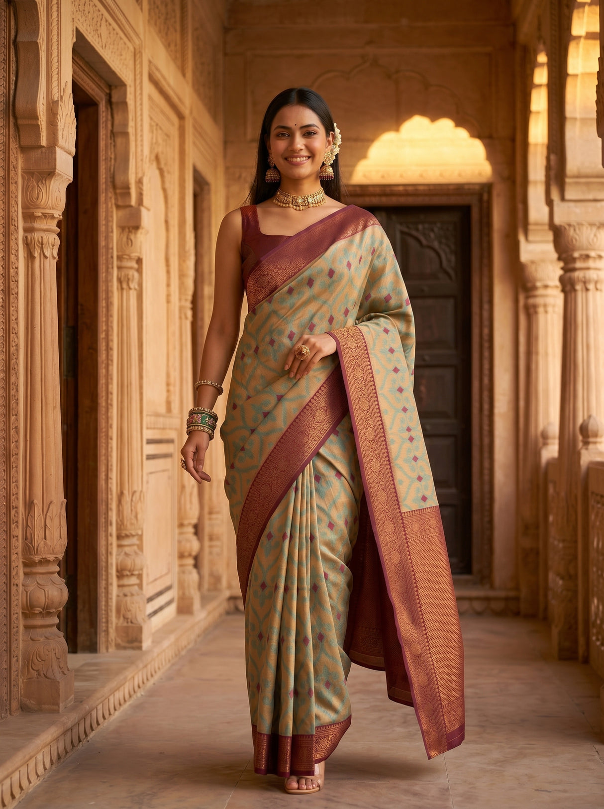MIMOSA Chiku Saree Saree — pose 6 styling detail