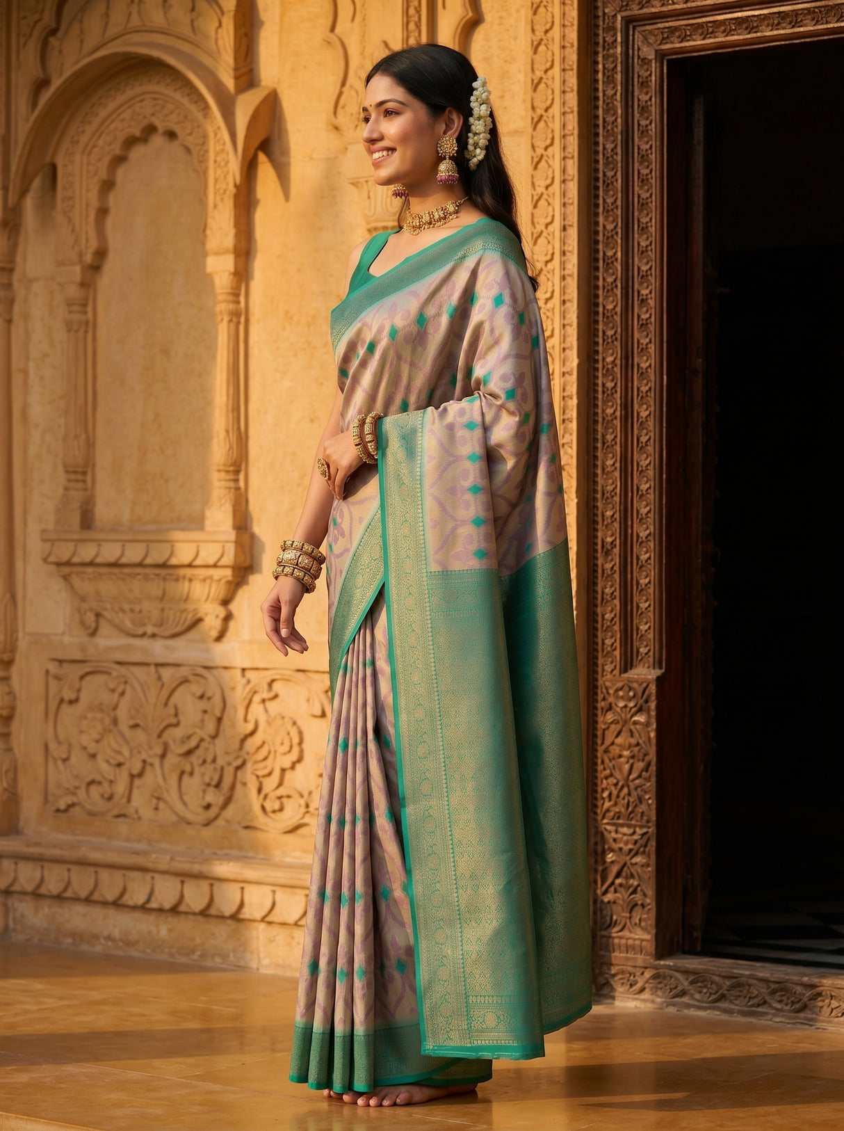 MIMOSA Grey Saree Saree — pose 3 styling detail