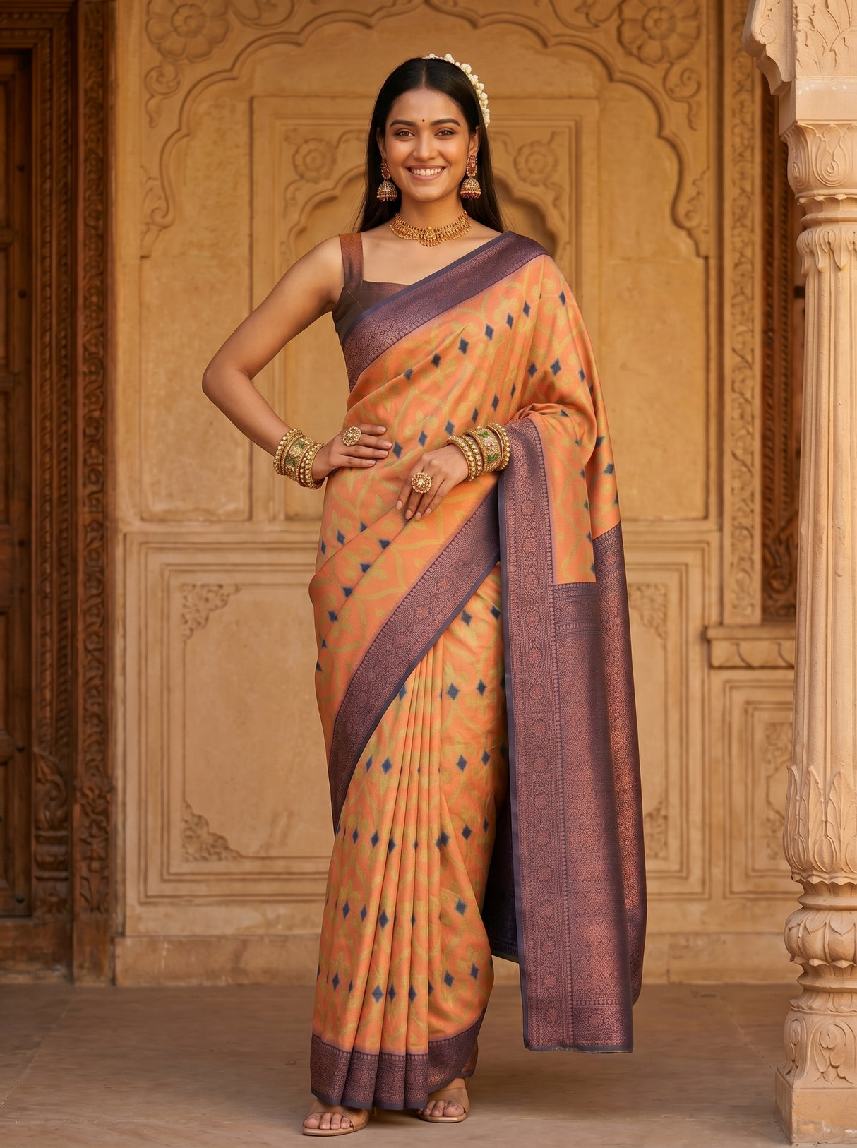 Peach  Saree