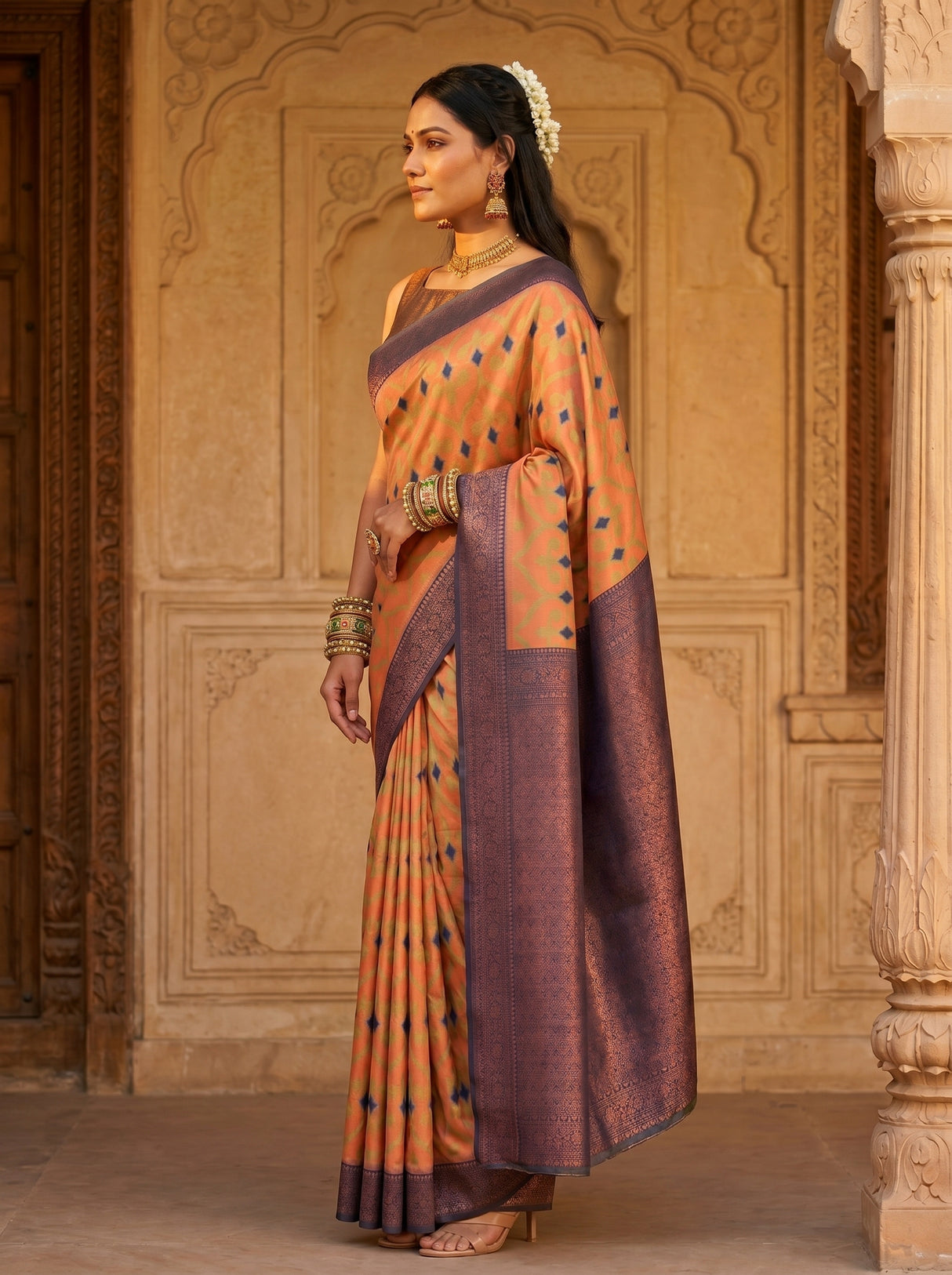MIMOSA Peach Saree Saree — pose 3 styling detail