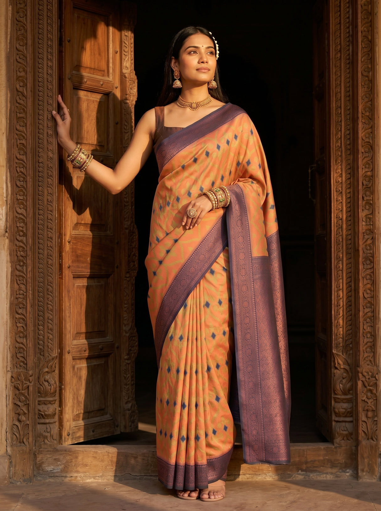 MIMOSA Peach Saree Saree — pose 5 styling detail