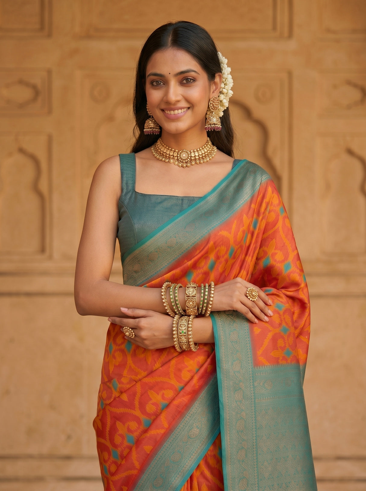 MIMOSA Strawberry Saree Saree — pose 10 styling detail