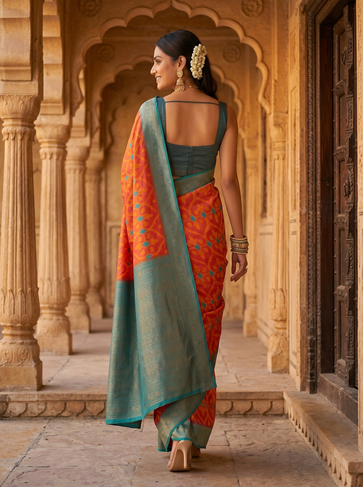 MIMOSA Strawberry Saree Saree — pose 2 styling detail