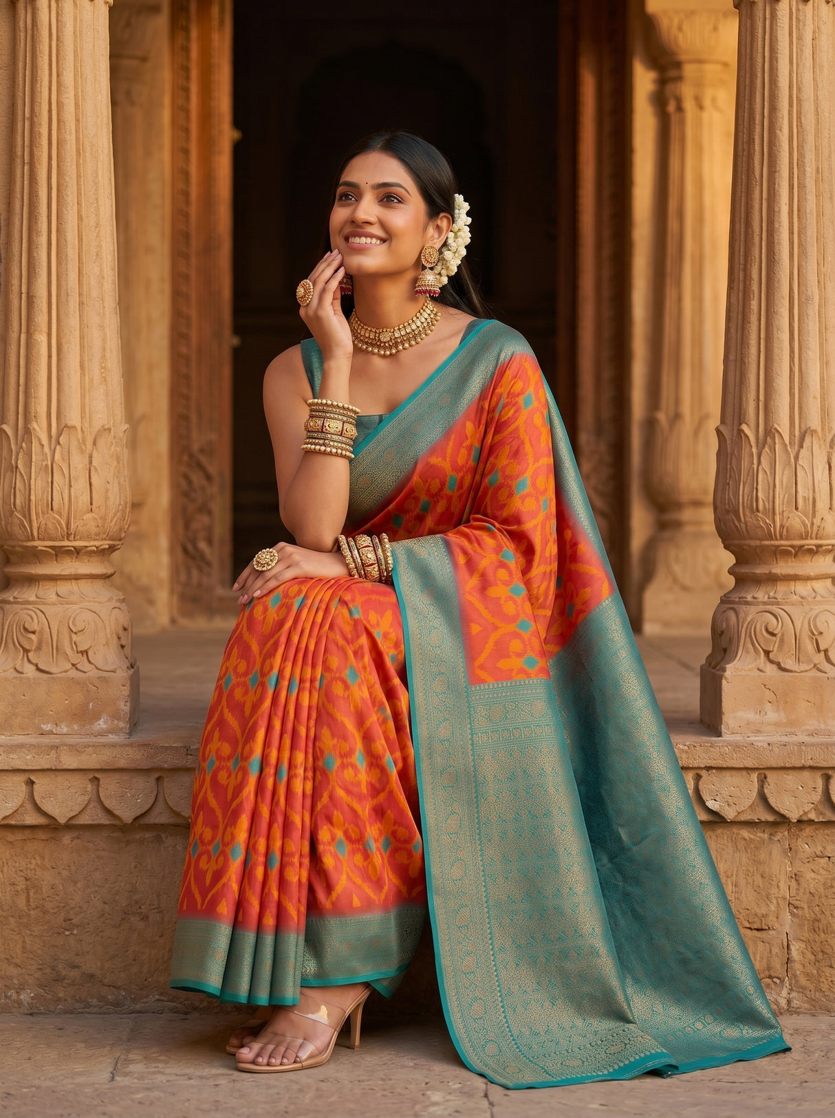 MIMOSA Strawberry Saree Saree — pose 8 styling detail