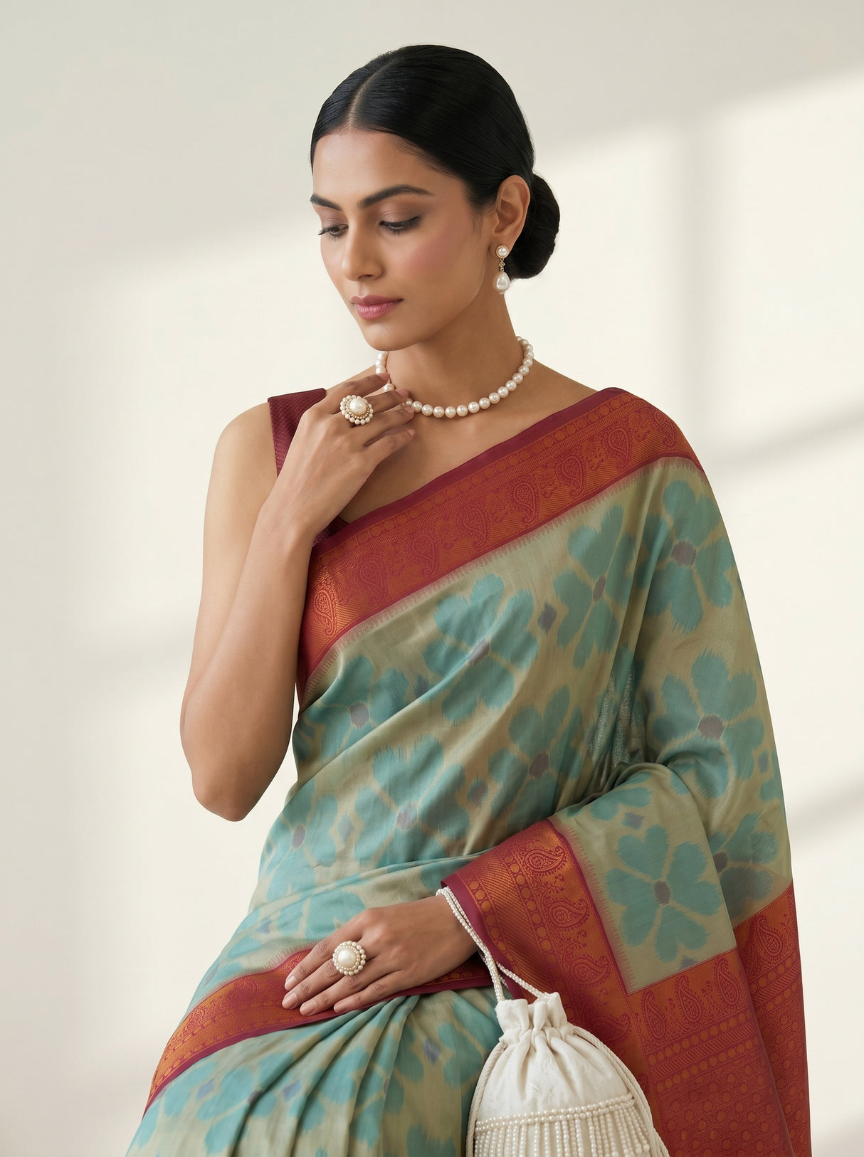 MIMOSA Chiku Saree Saree — pose 10 styling detail