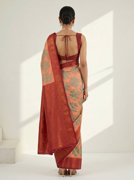 MIMOSA Peach Saree Saree — pose 2 styling detail