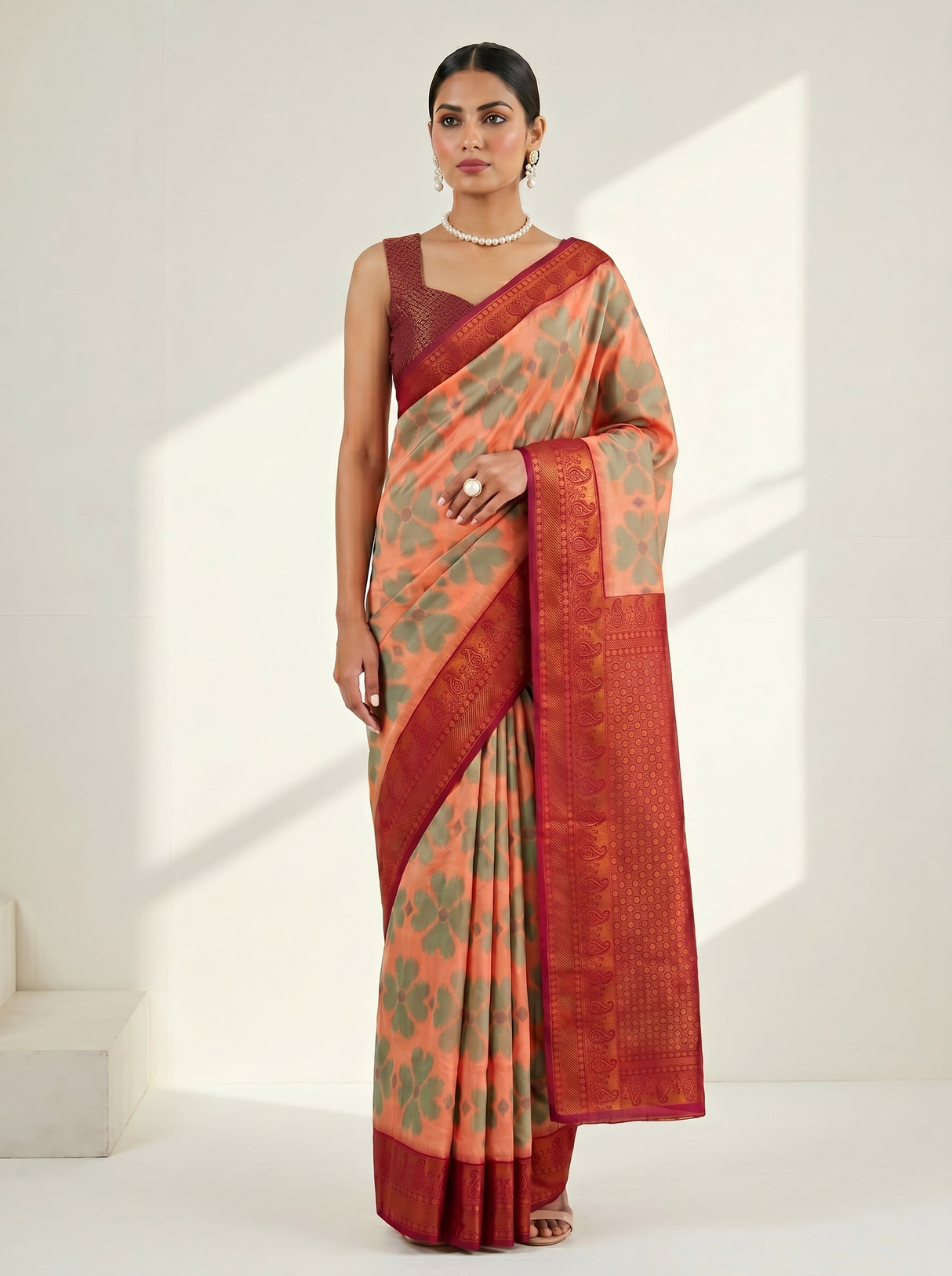 MIMOSA Peach Saree Saree — pose 3 styling detail