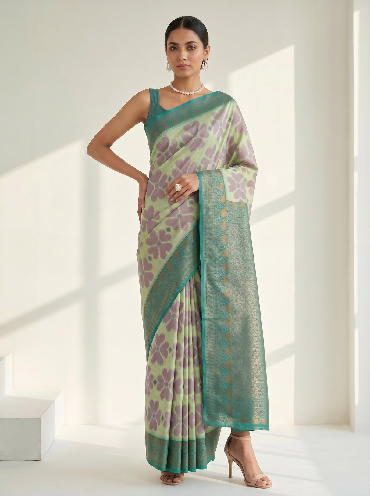 MIMOSA Pista Saree Saree — pose 4 styling detail