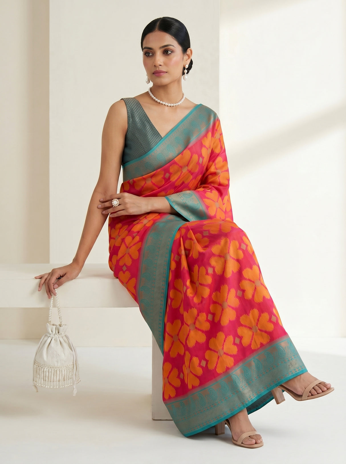 MIMOSA Strawberry Saree Saree — pose 8 styling detail