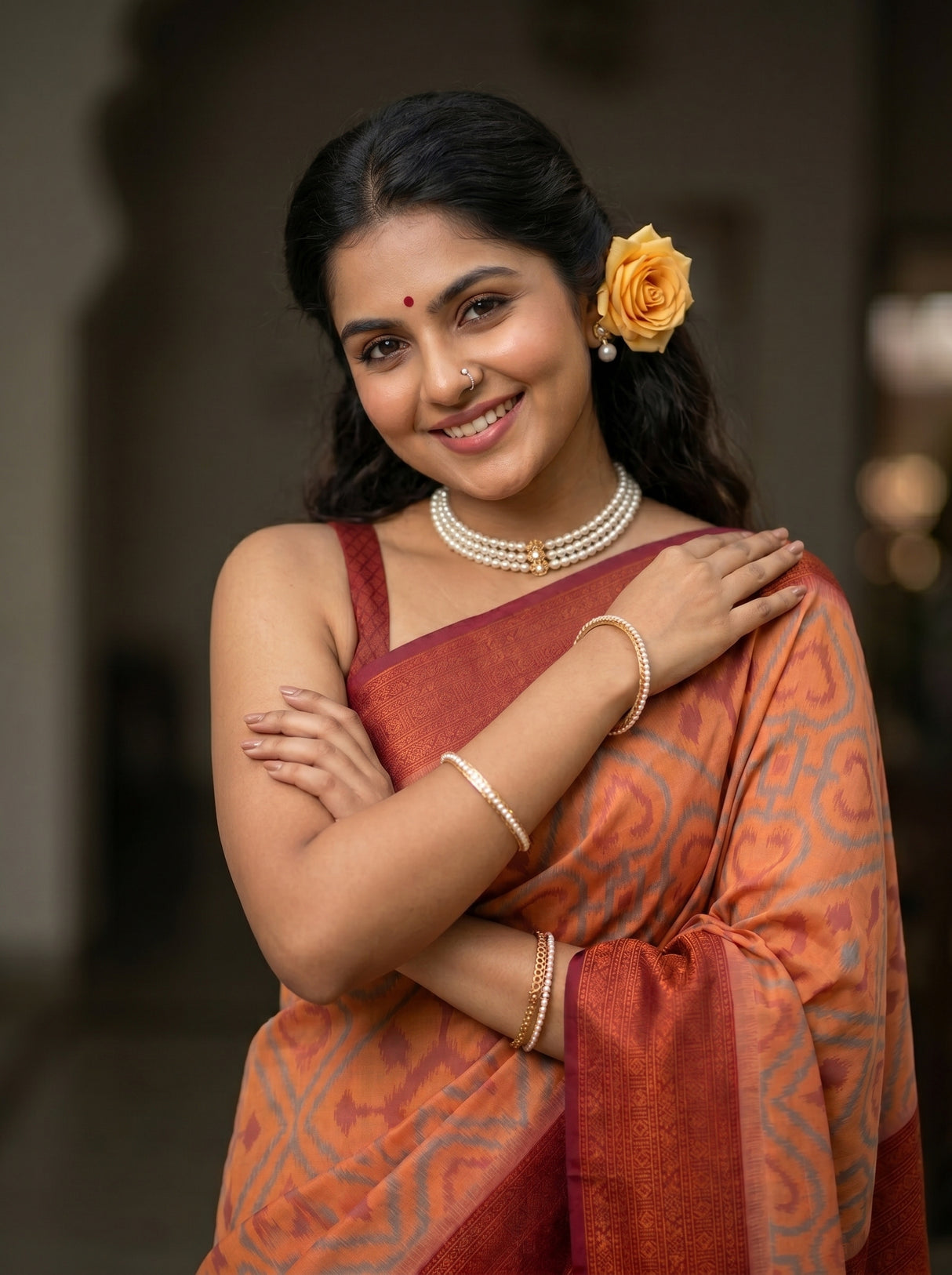 MIMOSA Peach Saree Saree — pose 10 styling detail