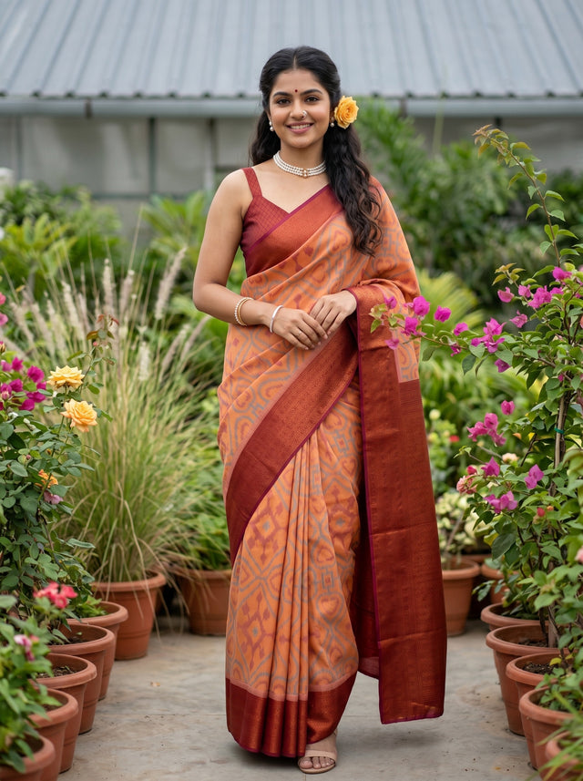 Peach  Saree
