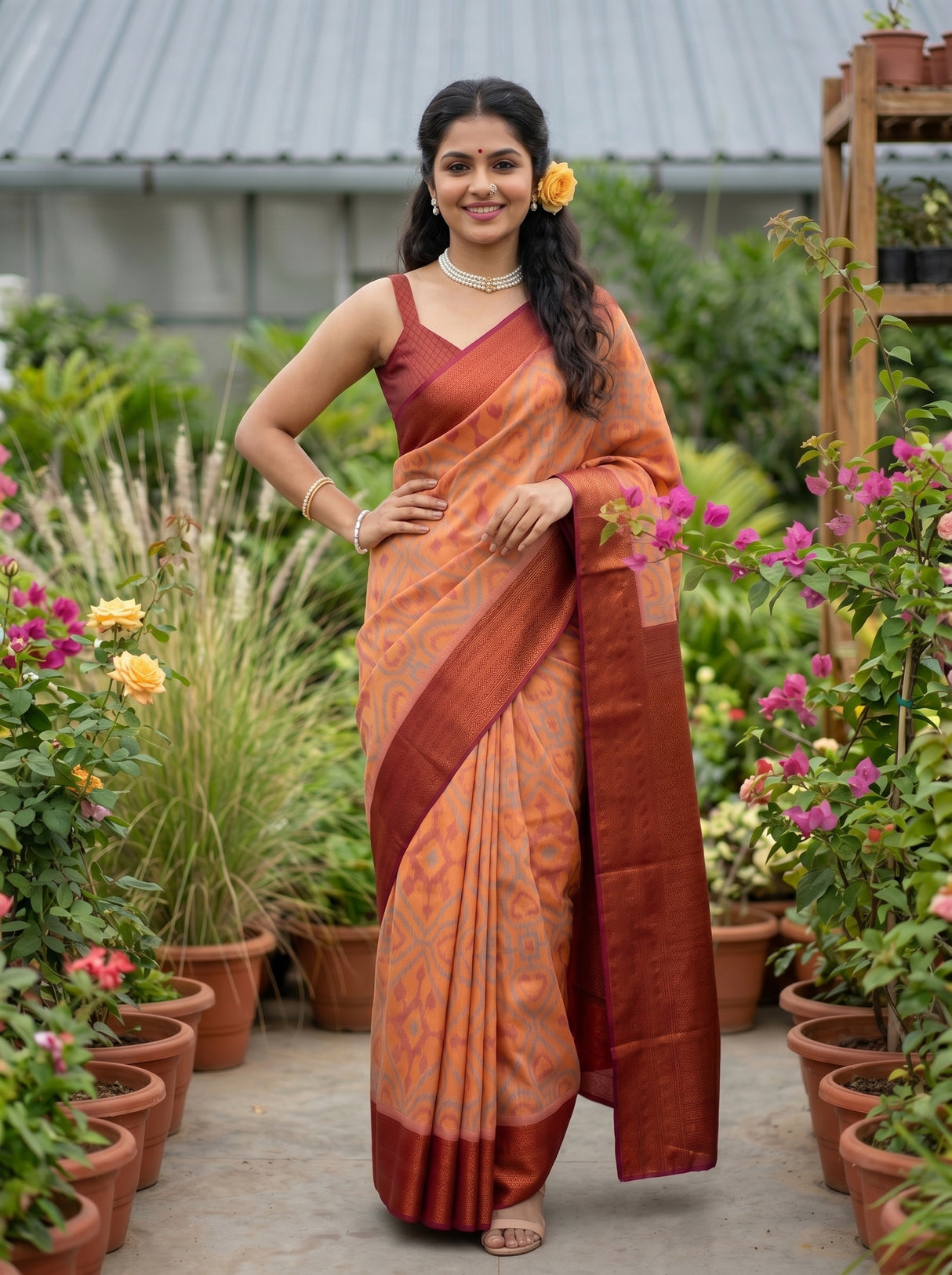 MIMOSA Peach Saree Saree — pose 4 styling detail