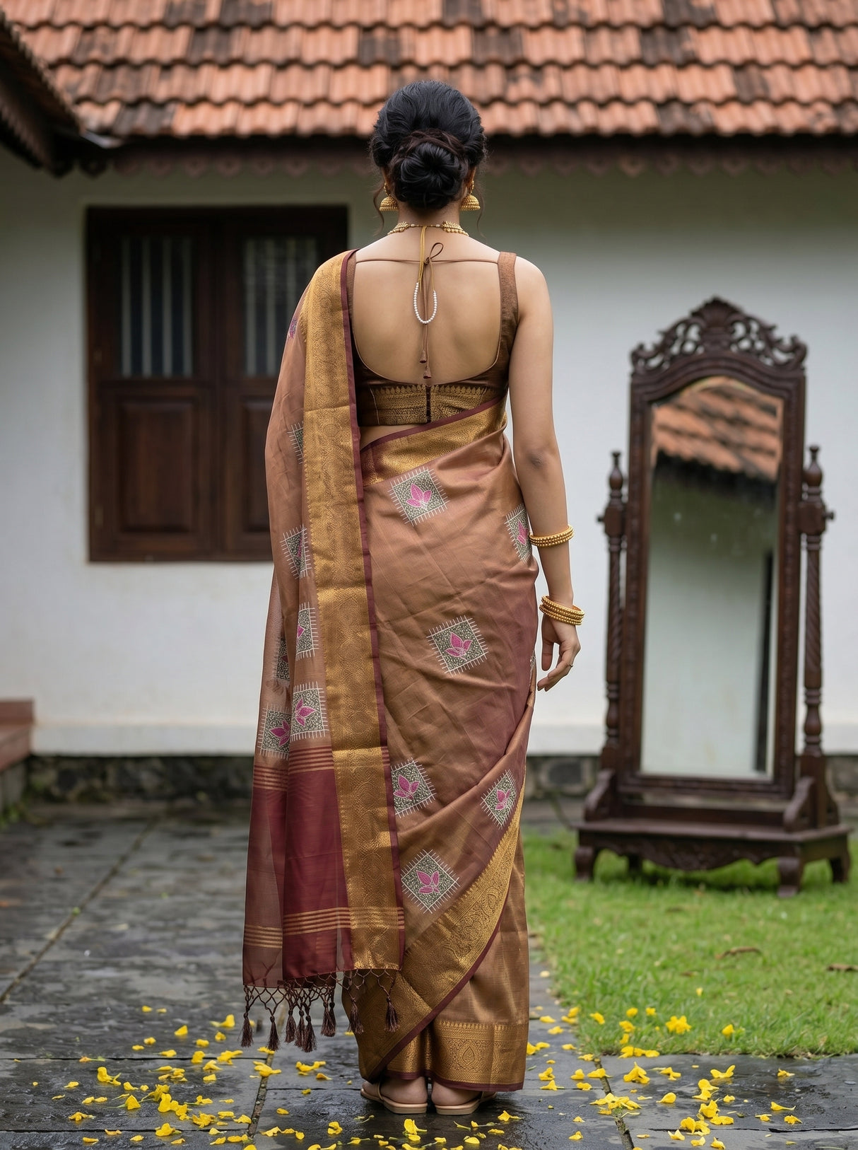 MIMOSA Chocolate Saree Saree — pose 2 styling detail