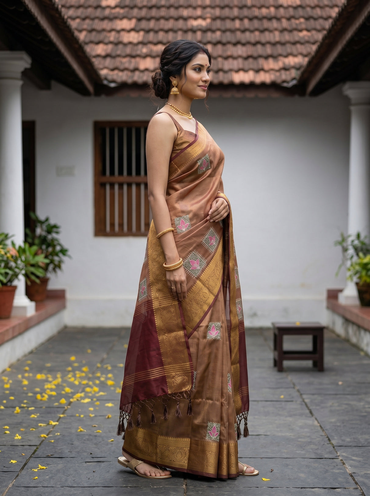 MIMOSA Chocolate Saree Saree — pose 3 styling detail