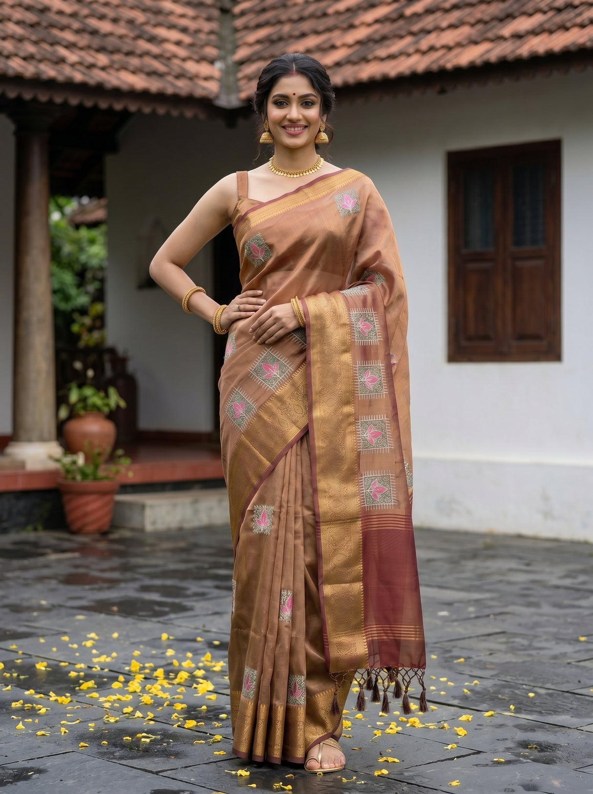 MIMOSA Chocolate Saree Saree — pose 4 styling detail