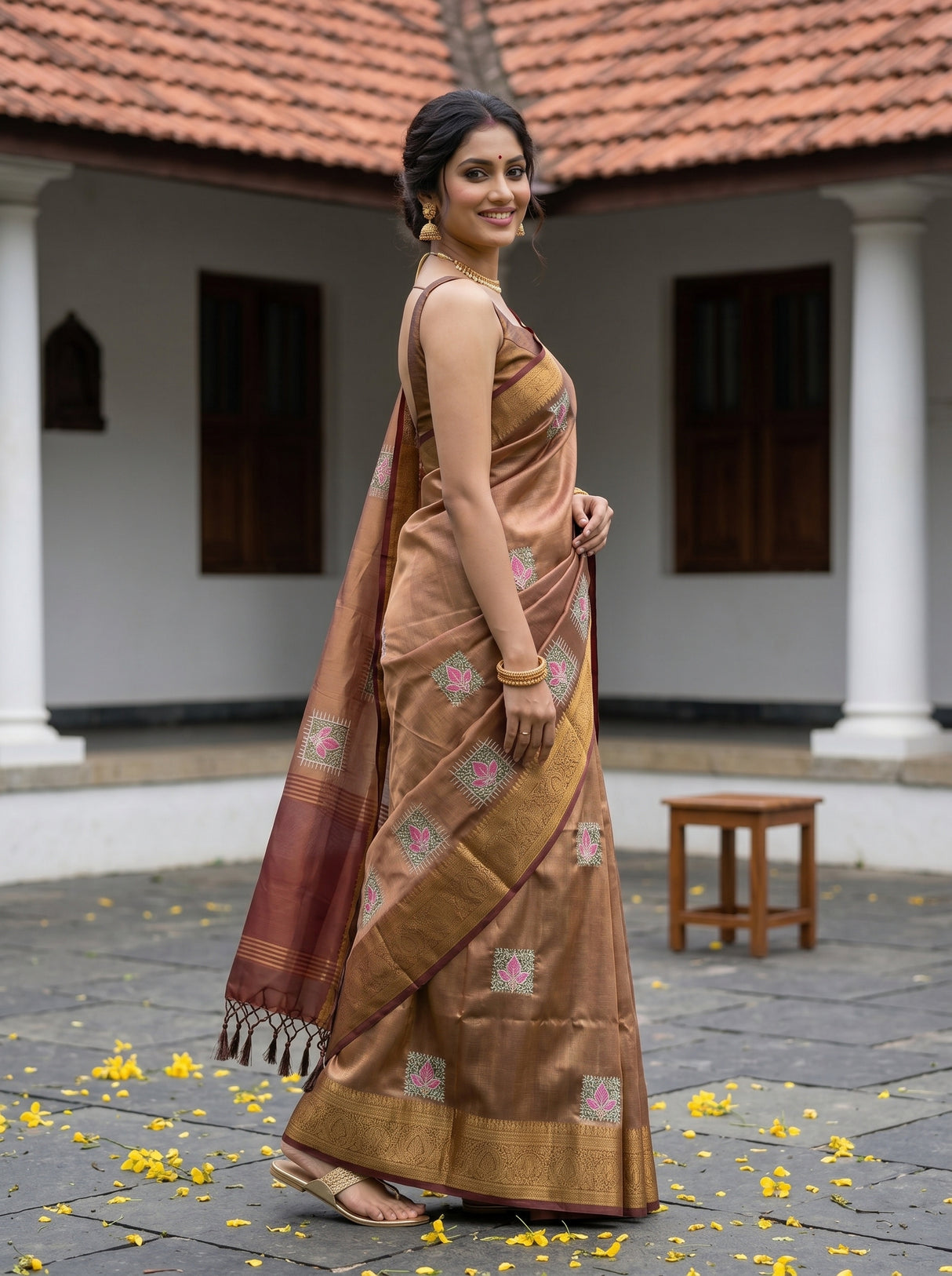 MIMOSA Chocolate Saree Saree — pose 5 styling detail