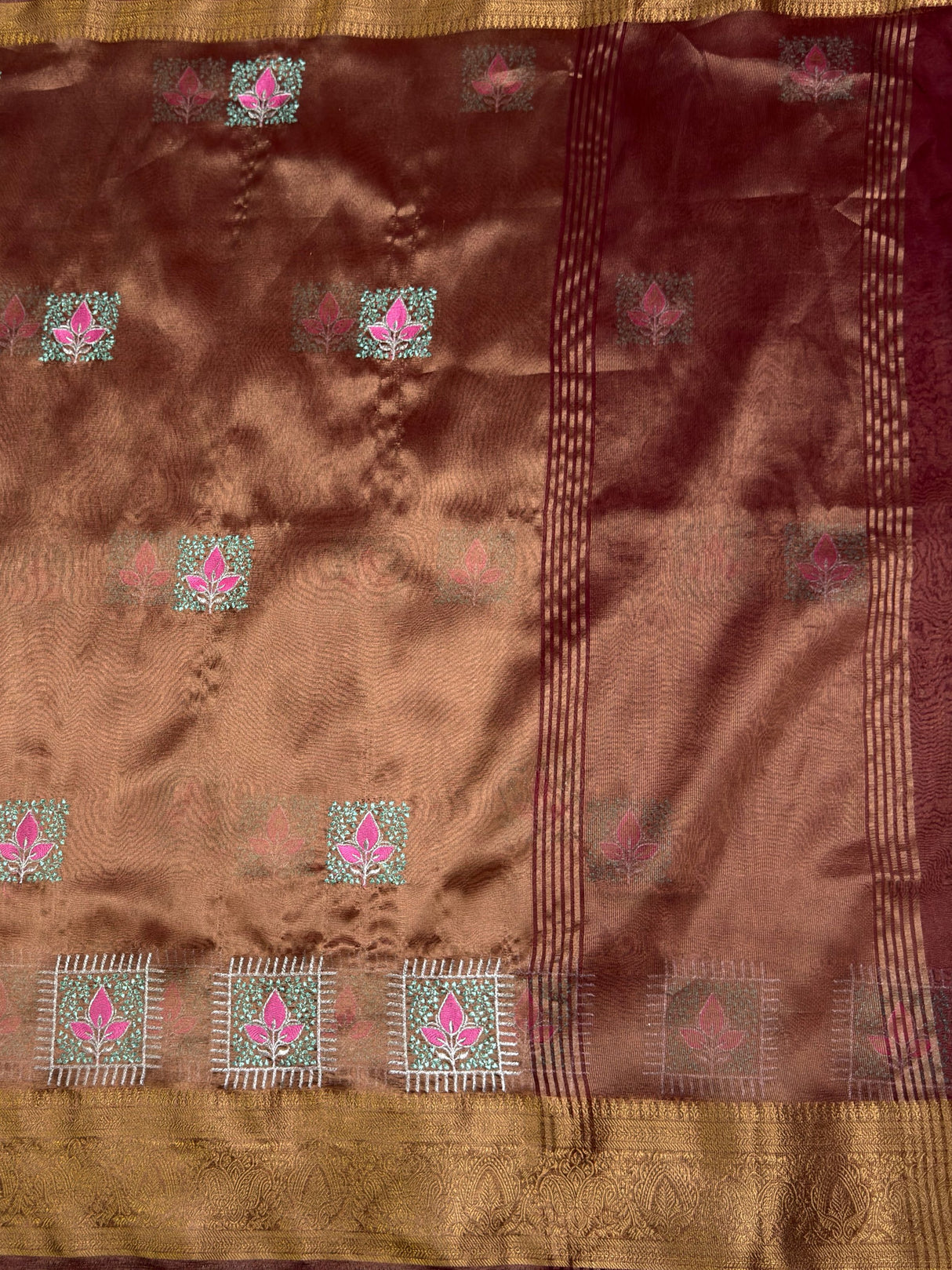 MIMOSA Chocolate Saree Saree — pallu and zari work detail