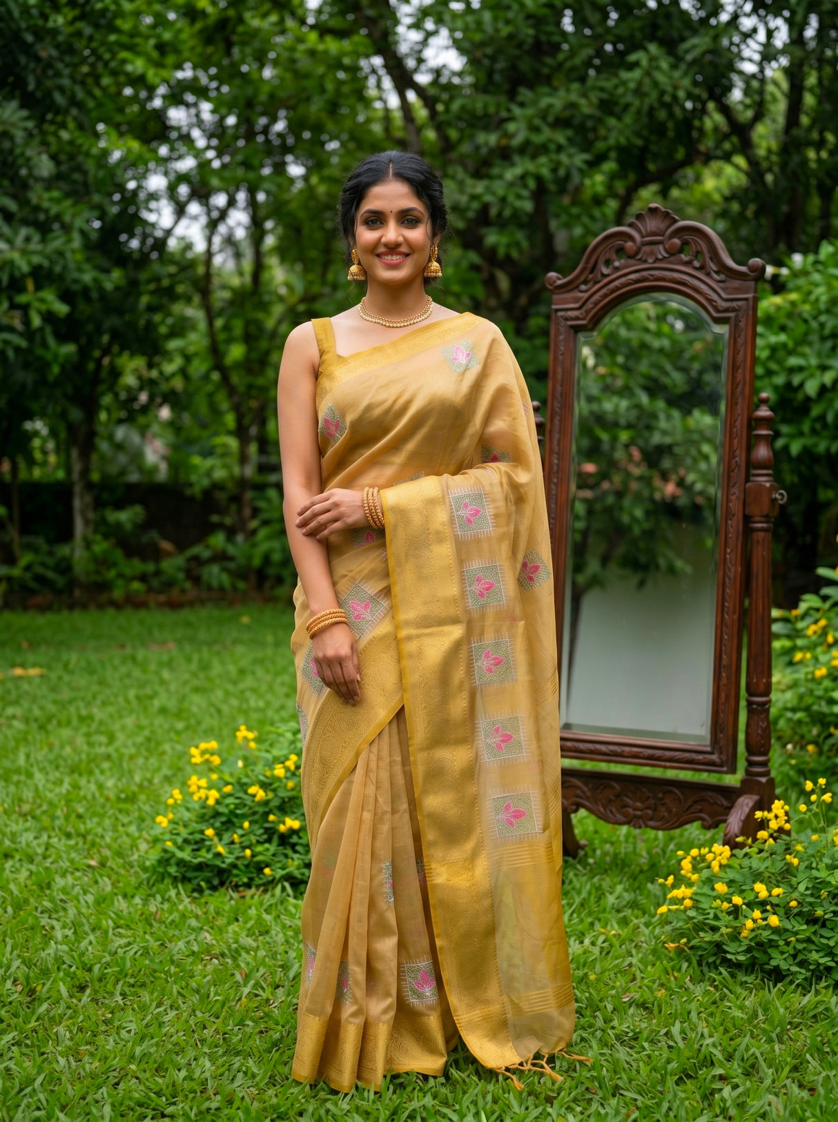 MIMOSA Mustard Saree Saree — pose 10 styling detail