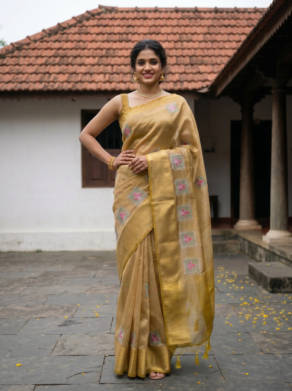 MIMOSA Mustard Saree Saree — pose 4 styling detail