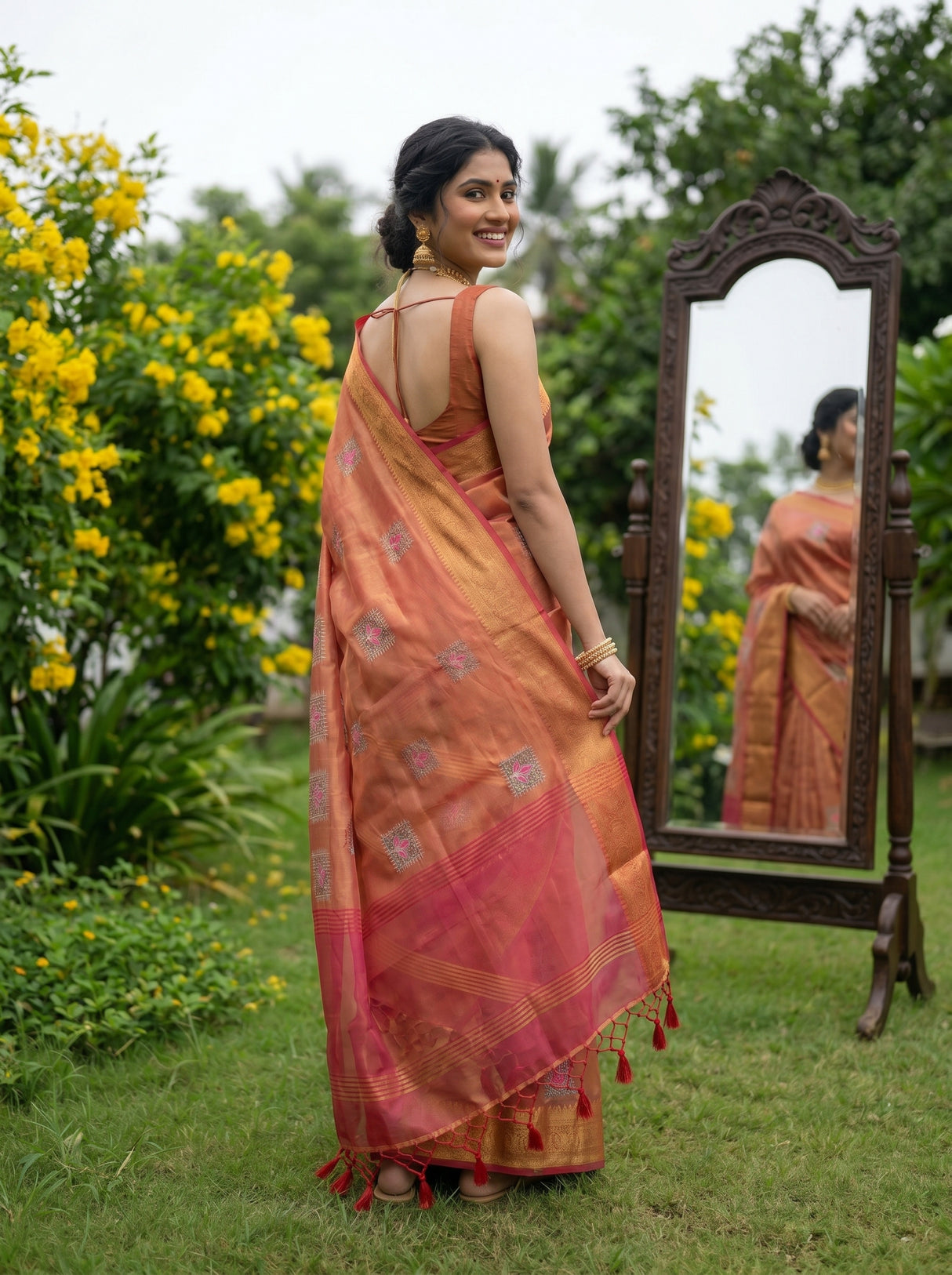 MIMOSA Strawberry Saree Saree — pose 5 styling detail