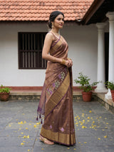 MIMOSA Chocolate Banarasi Organza Saree — pose 3 styling detail