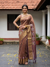 MIMOSA Chocolate Banarasi Organza Saree — pose 4 styling detail