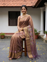 MIMOSA Chocolate Banarasi Organza Saree — pose 8 styling detail