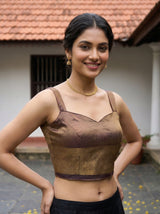 MIMOSA Chocolate Banarasi Organza Saree — blouse close-up