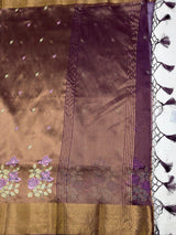 MIMOSA Chocolate Banarasi Organza Saree — pallu and zari work detail