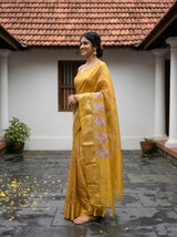 MIMOSA Gold Banarasi Organza Saree — pose 3 styling detail