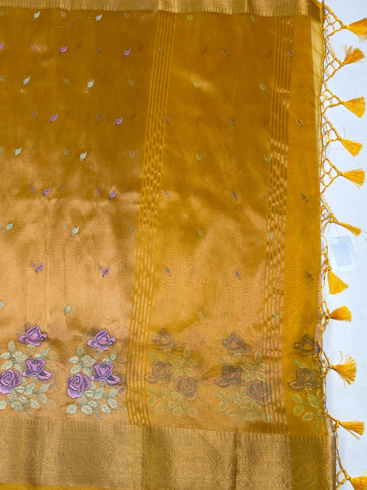 MIMOSA Gold Banarasi Organza Saree — pallu and zari work detail