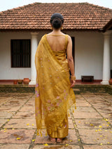 MIMOSA Mustard Banarasi Organza Saree — pose 2 styling detail