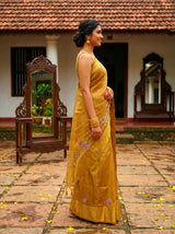 MIMOSA Mustard Banarasi Organza Saree — pose 3 styling detail