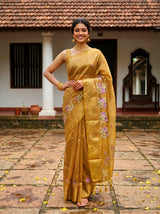 MIMOSA Mustard Banarasi Organza Saree — pose 4 styling detail