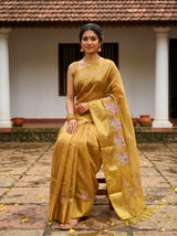 MIMOSA Mustard Banarasi Organza Saree — pose 8 styling detail