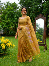 MIMOSA Mustard Banarasi Organza Saree — pose 9 styling detail