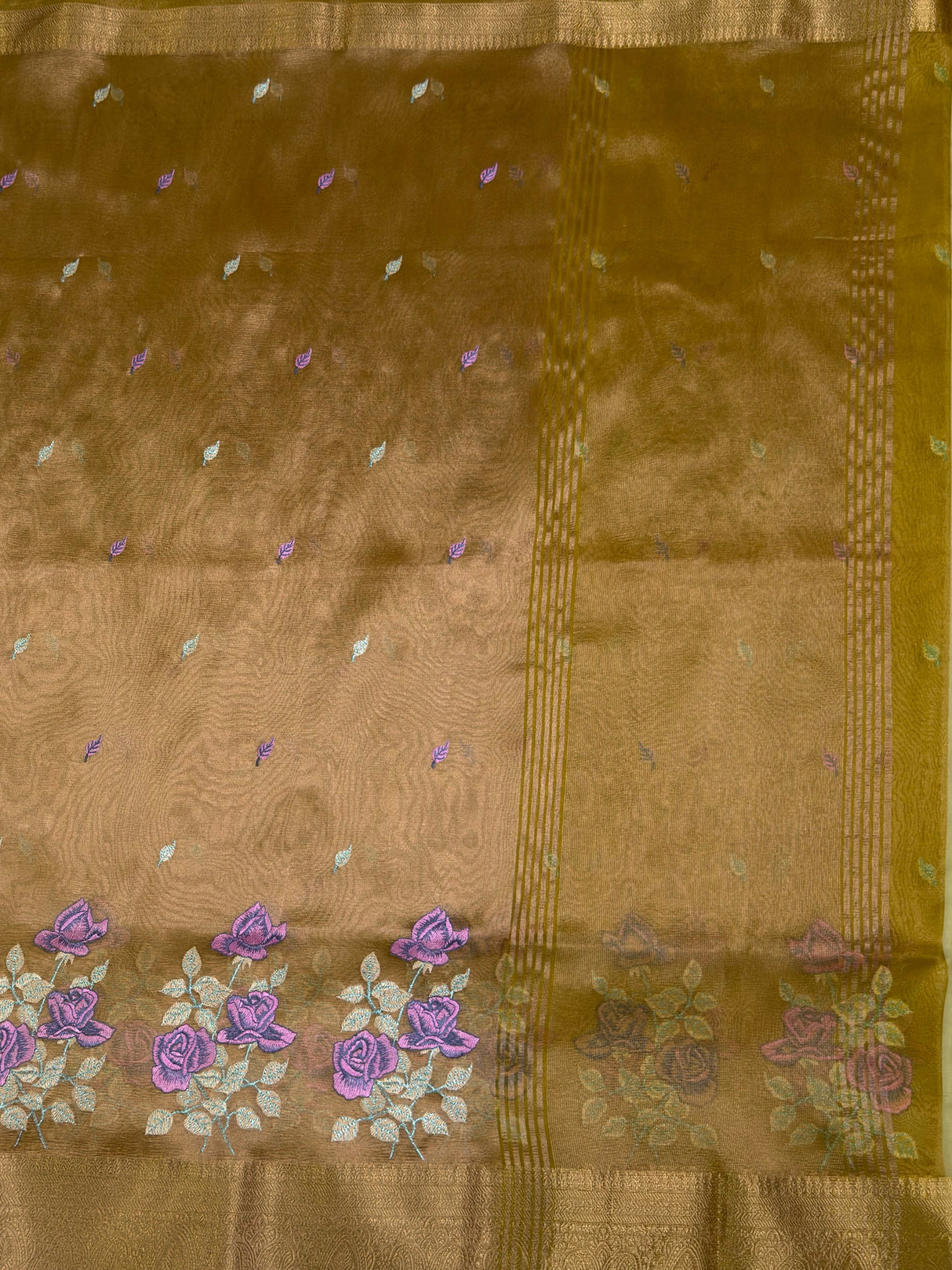 MIMOSA Mustard Banarasi Organza Saree — pallu and zari work detail