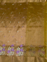 MIMOSA Mustard Banarasi Organza Saree — pallu and zari work detail