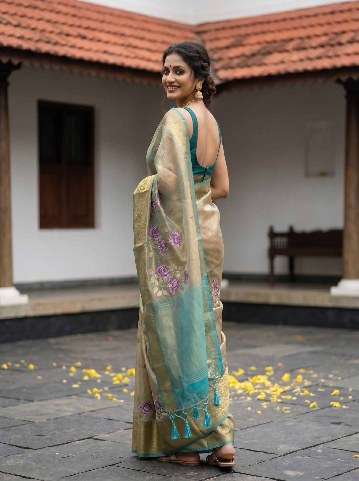 MIMOSA Sapphire Banarasi Organza Saree — pose 7 styling detail