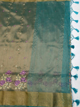 MIMOSA Sapphire Banarasi Organza Saree — pallu and zari work detail