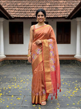 MIMOSA Strawberry Banarasi Organza Saree — AI Model lifestyle pose 1