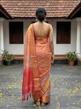 MIMOSA Strawberry Banarasi Organza Saree — pose 2 styling detail