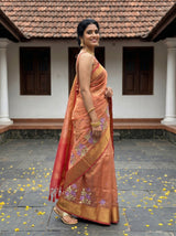 MIMOSA Strawberry Banarasi Organza Saree — pose 5 styling detail