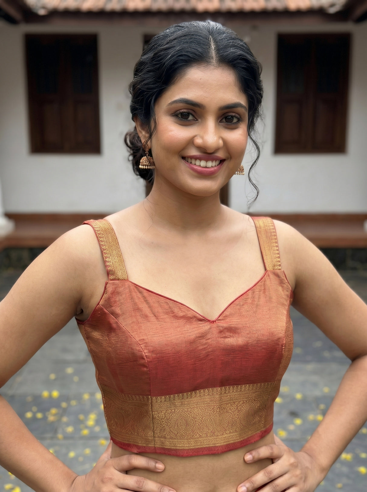 MIMOSA Strawberry Banarasi Organza Saree — blouse close-up