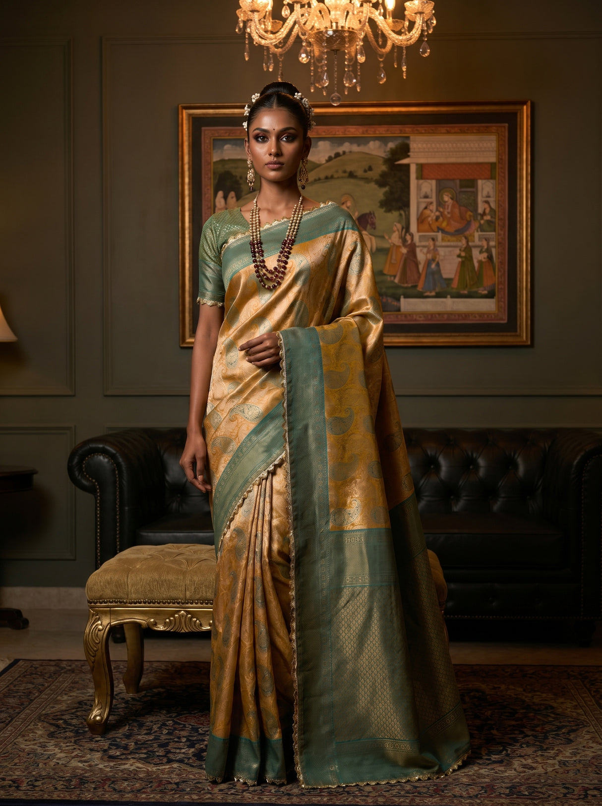 MIMOSA Gold Kanjivaram Art Silk Saree — pose 5 styling detail