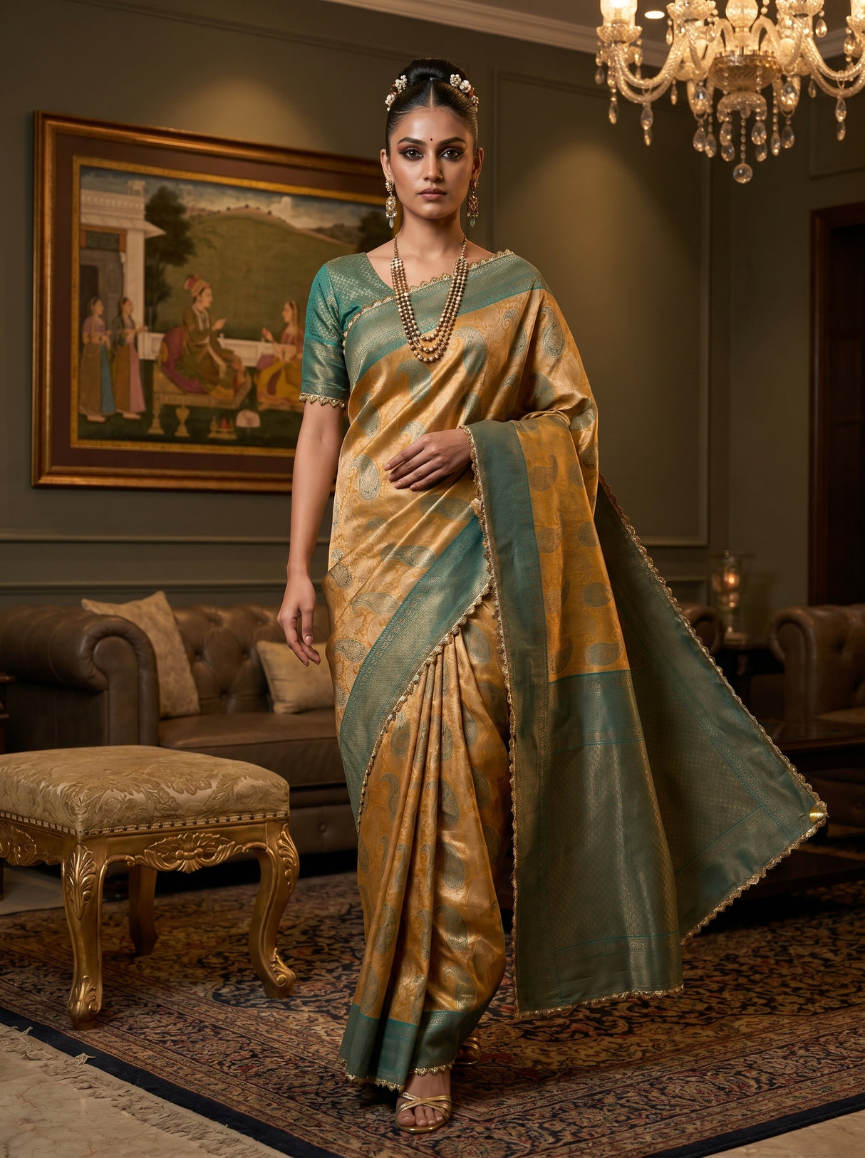 MIMOSA Gold Kanjivaram Art Silk Saree — pose 6 styling detail