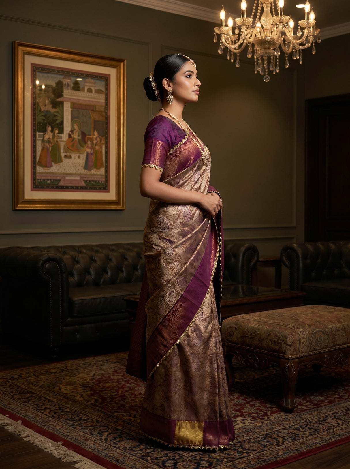 MIMOSA Magenta Kanjivaram Saree with Mejanta Border — Full View on Model