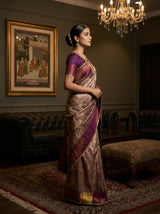 MIMOSA Magenta Kanjivaram Saree with Mejanta Border — Full View on Model
