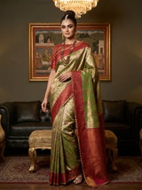 MIMOSA Olive Kanjivaram Art Silk Saree — pose 4 styling detail